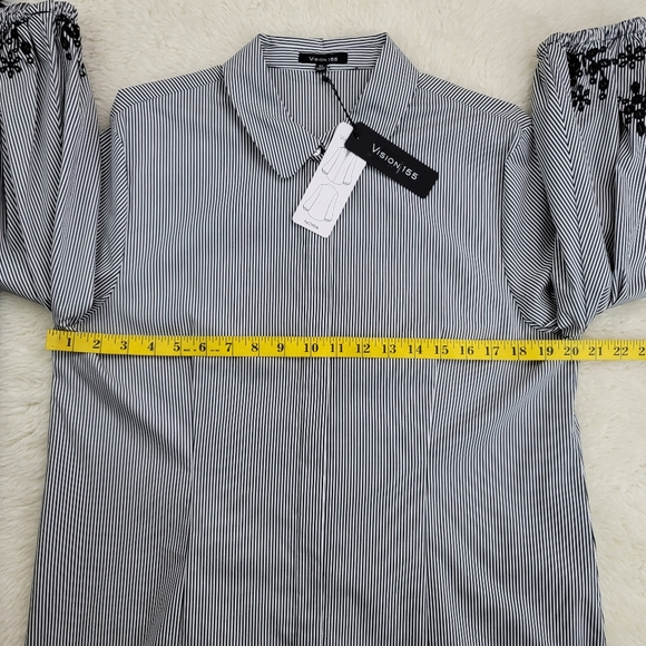Vision 155 Striped Embroidered Sleeve Top Sz 14 - Picture 5 of 16